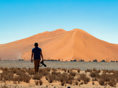 Beautiful landscape of orange sand dune orange sand at Namib desert in Namib-Naukluft national park Sossusvlei in Namibia.