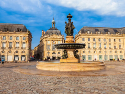 Fountain of the Three Graces at the Place de la Bourse square in Bordeaux, France
