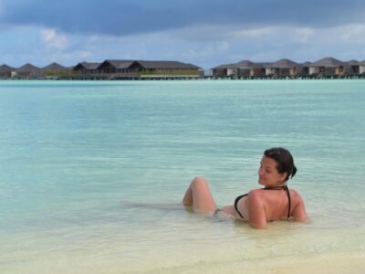 happy young woman on summer vacation on beautiful tropical beach have fun enjoy and relax