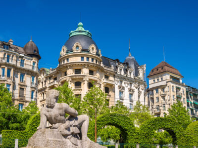 View of the statue Aurore in Lausanne - Switzerland