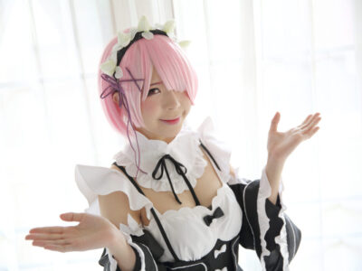 Portrait of Japan anime cosplay woman , white japanese maid in white tone room